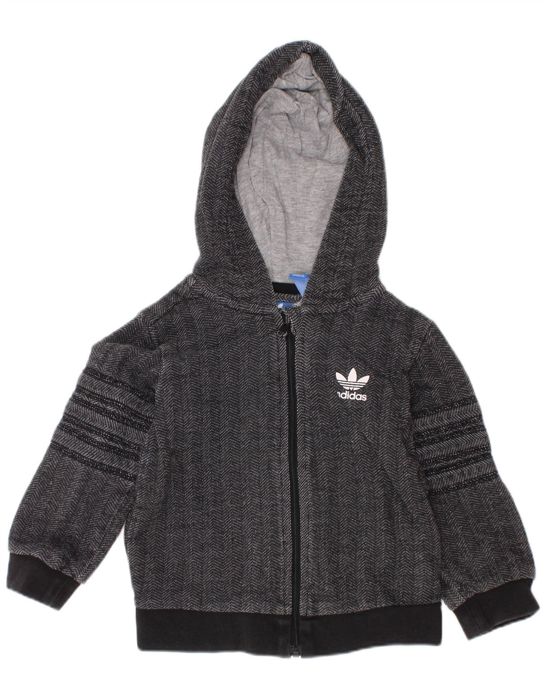 ADIDAS Baby Boys Graphic Zip Hoodie Sweater 9-12 Months Grey Chevron