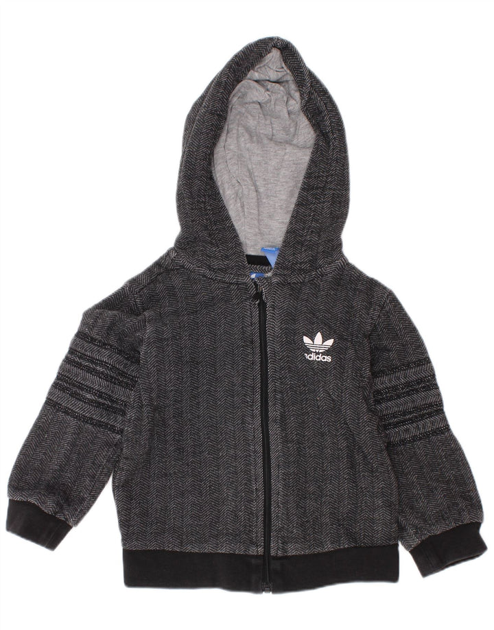 ADIDAS Baby Boys Graphic Zip Hoodie Sweater 9-12 Months Grey Chevron
