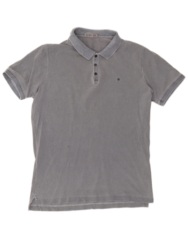 CALVIN KLEIN JEANS Mens Polo Shirt Large Grey Cotton