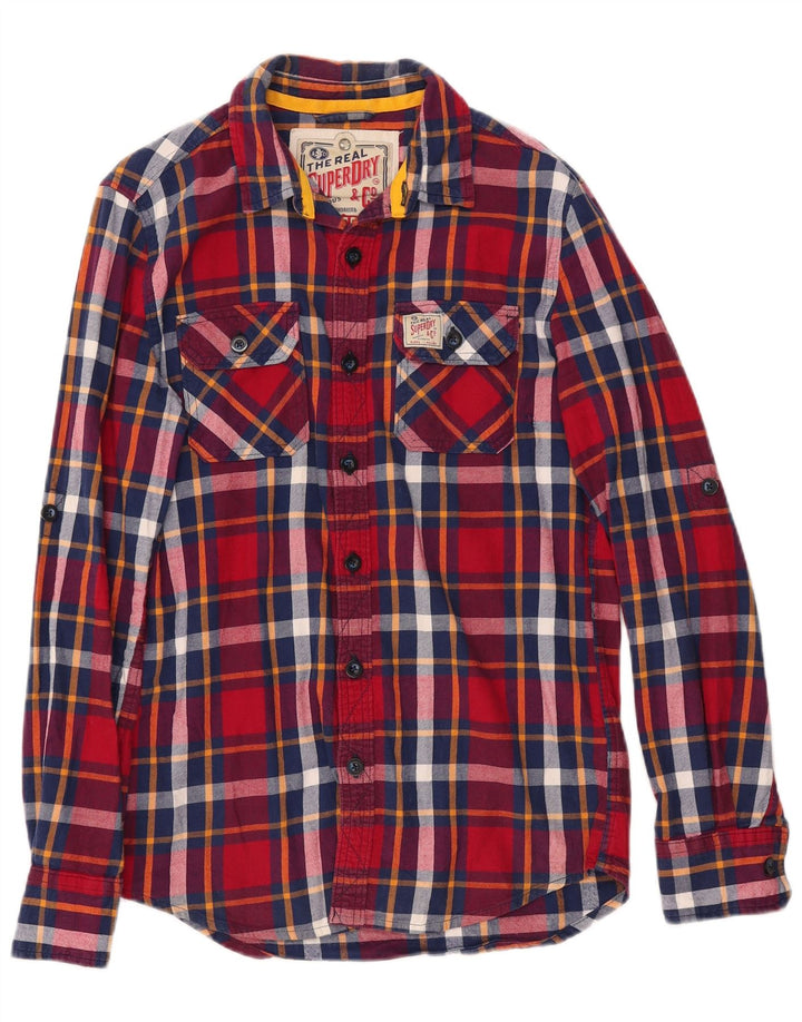 SUPERDRY Mens Classic Fit Flannel Shirt Small Red Check Cotton