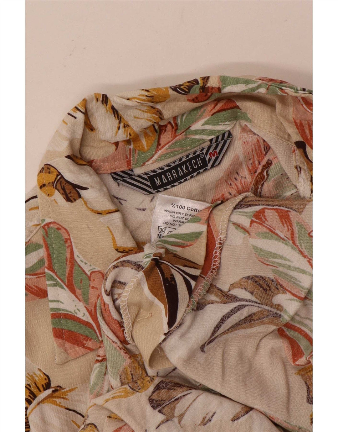 Marrakech Mens Shirt Medium Beige Floral Cotton