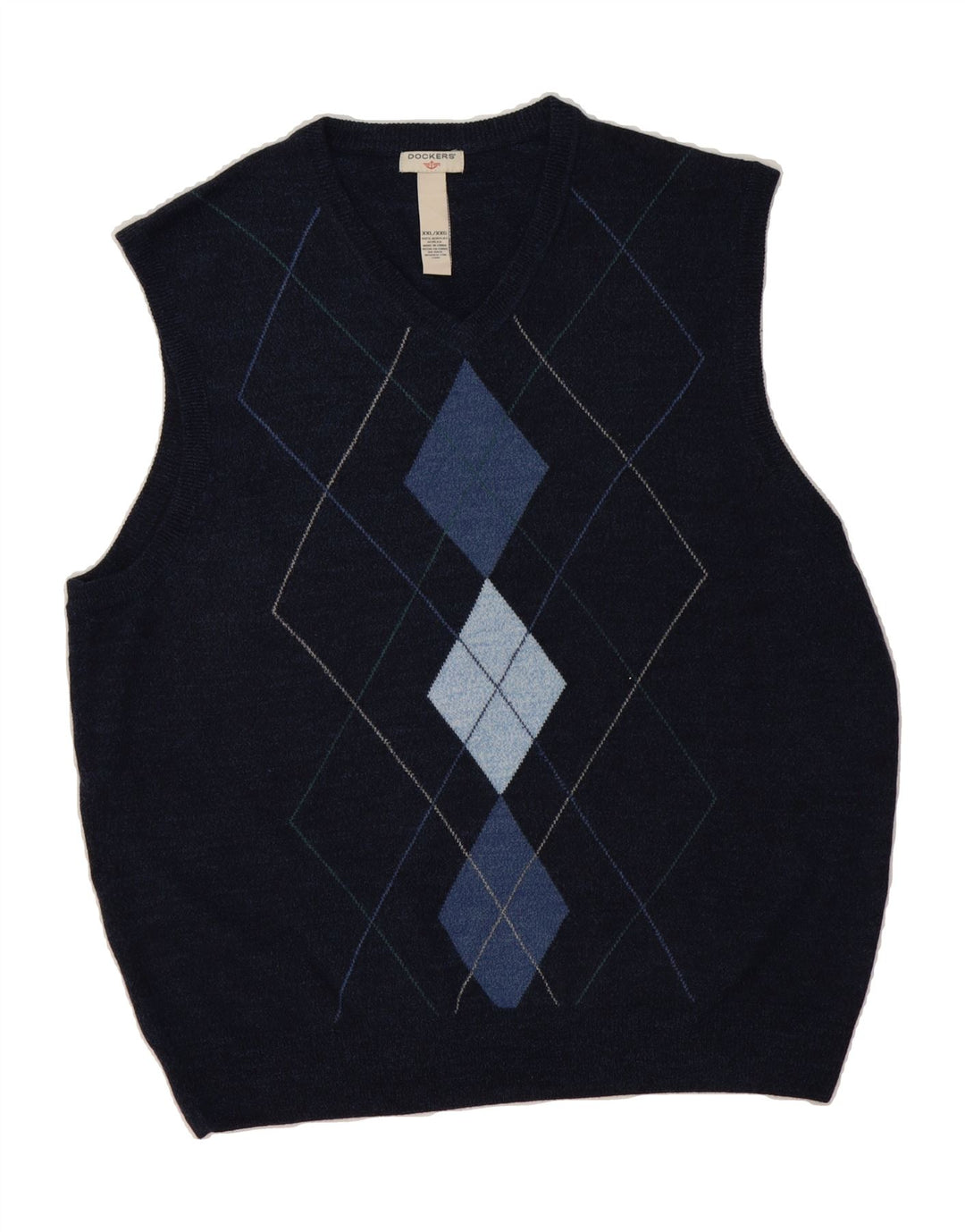 DOCKERS Mens Vest Tank Top 2XL Navy Blue Argyle/Diamond Acrylic Vintage Dockers and Second-Hand Dockers from Messina Hembry 