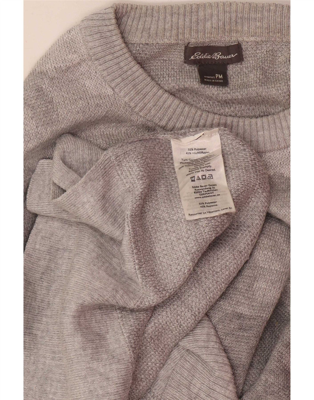 Eddie Bauer Womens Petite Crew Neck Jumper Sweater UK 14 Medium Grey