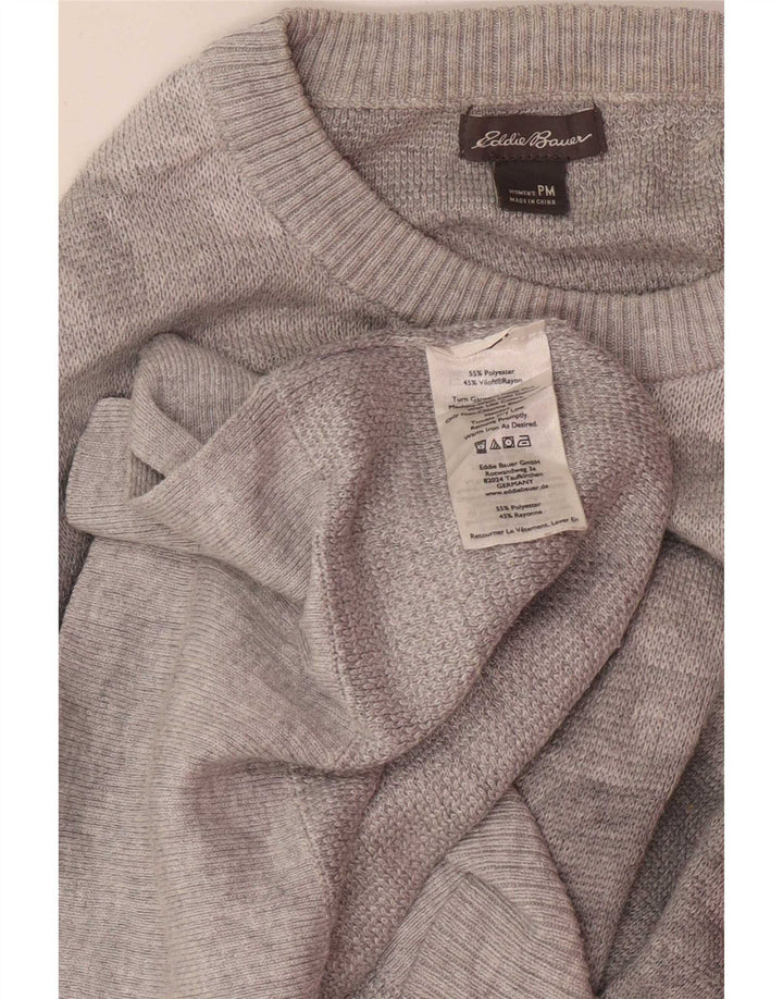 Eddie Bauer Womens Petite Crew Neck Jumper Sweater UK 14 Medium Grey