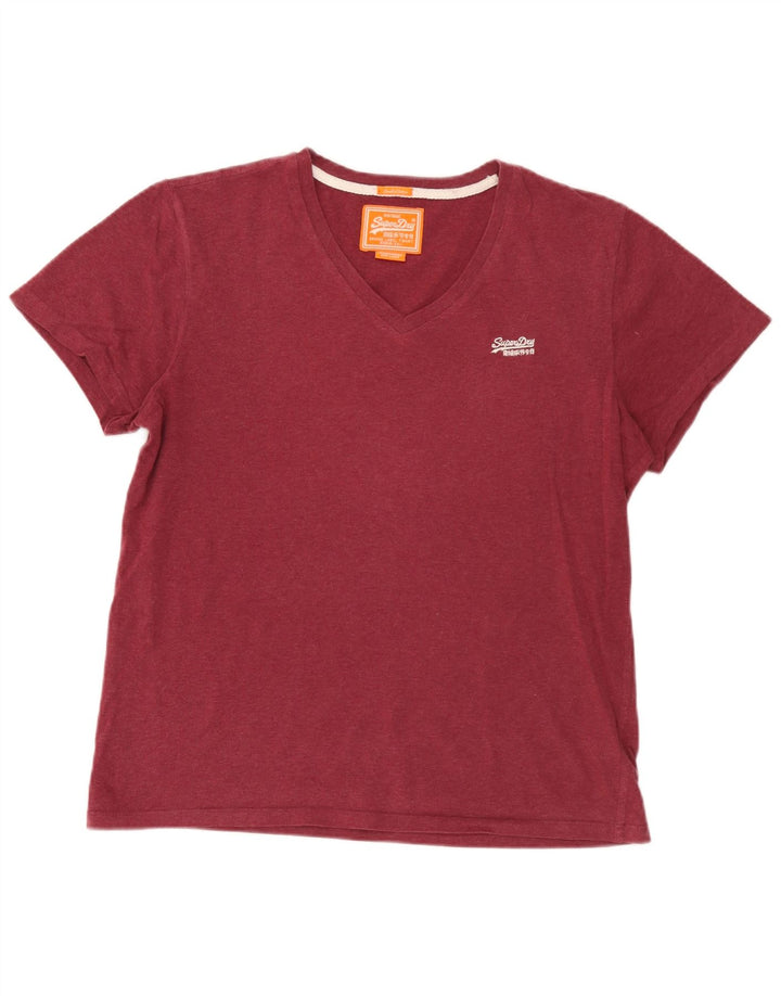 Superdry Mens T-Shirt Top Large Burgundy Cotton