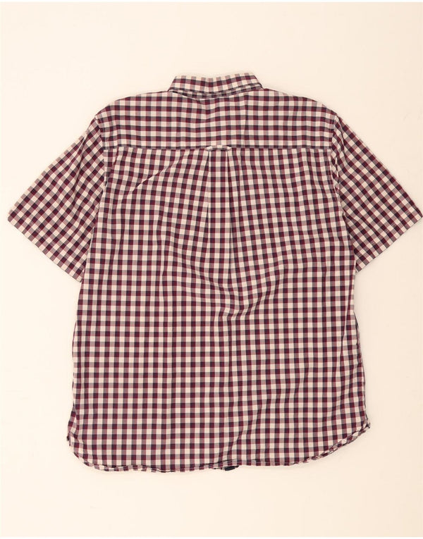 Fred Perry Mens Short Sleeve Shirt XL Burgundy Gingham Cotton