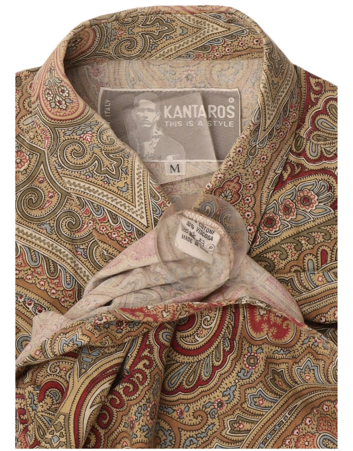 Kantaros Mens Shirt Medium Khaki Paisley Cotton