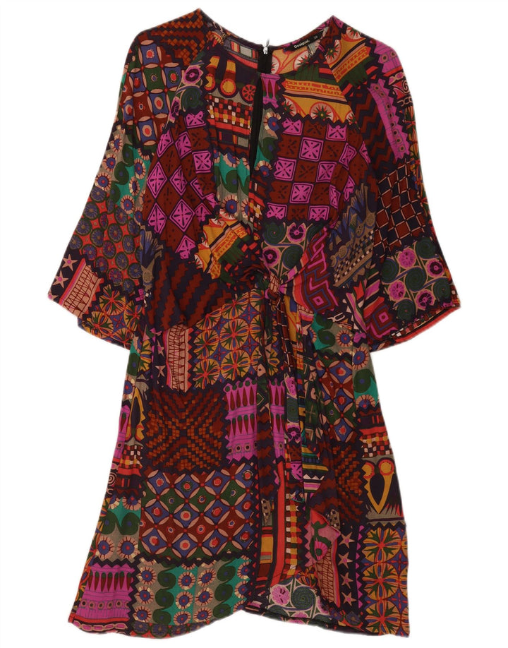 Desigual Womens 3/4 Sleeve Basic Dress EU 38 Medium Multicoloured Bohemian