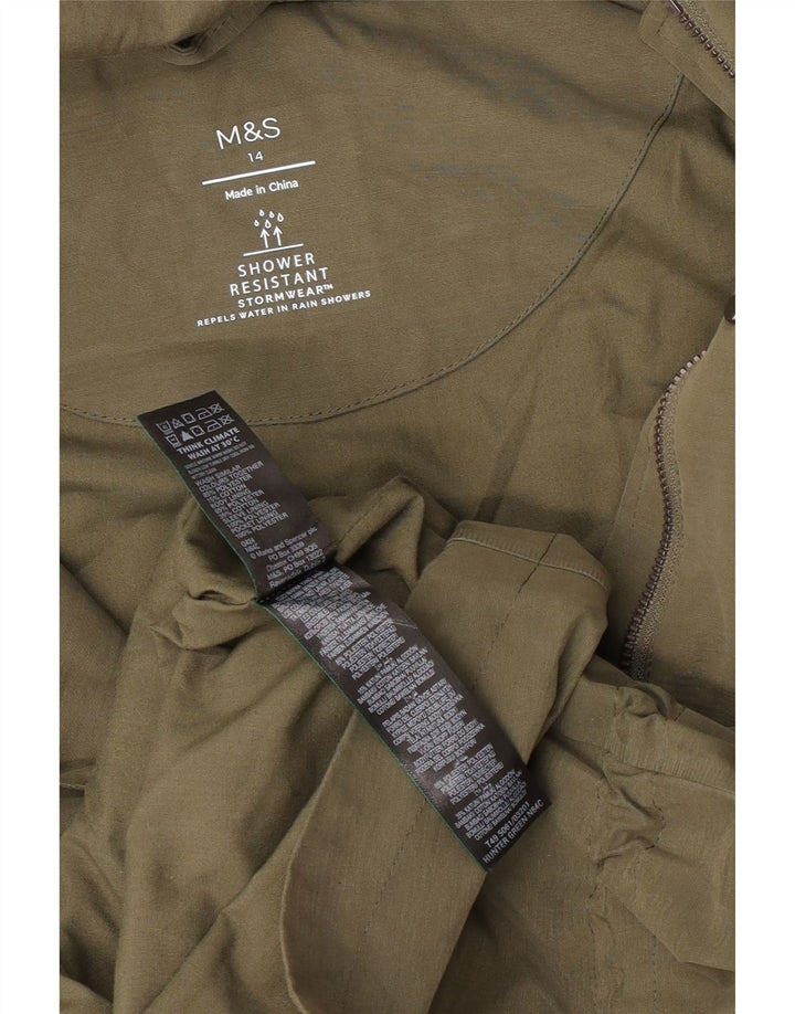 Marks & Spencer Womens Hooded Rain Jacket UK 14 Large Khaki Polyester