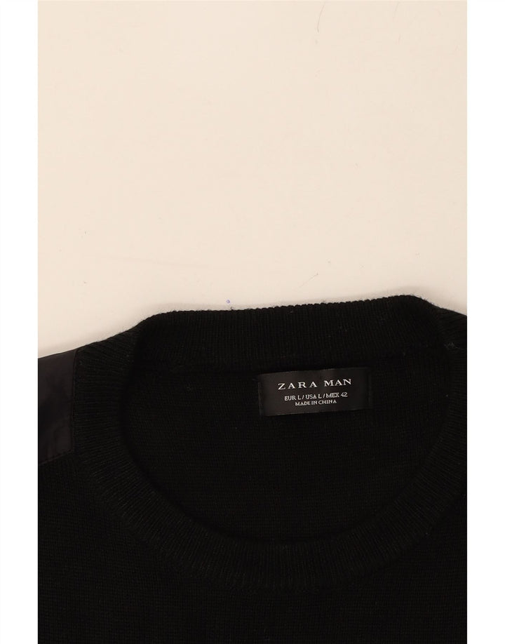 ZARA Mens Crew Neck Jumper Sweater Large Black Vintage Zara and Second-Hand Zara from Messina Hembry 