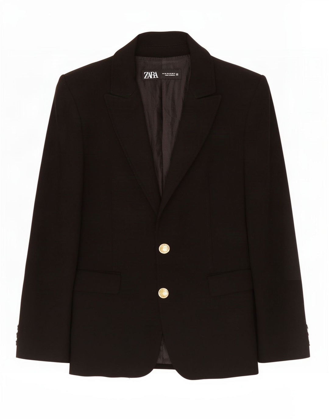 Zara Womens 2 Button Blazer Jacket UK 6 XS Black Polyester