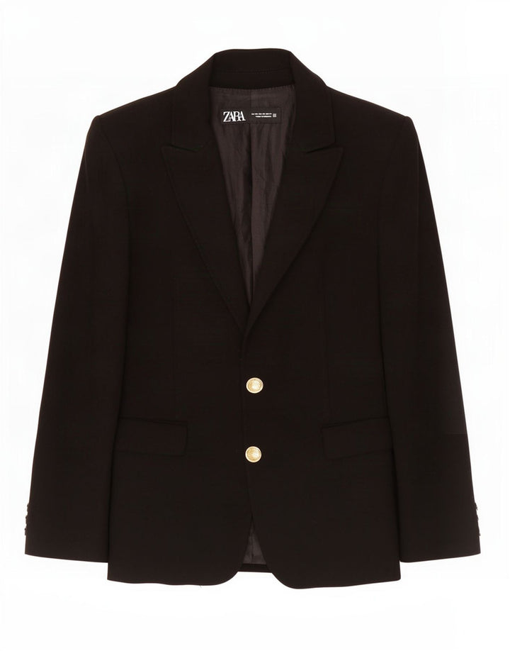 Zara Womens 2 Button Blazer Jacket UK 6 XS Black Polyester