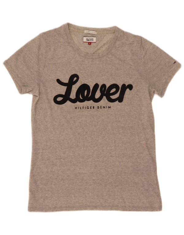 Tommy Hilfiger Womens Graphic T-Shirt Top UK 10 Small Grey Flecked