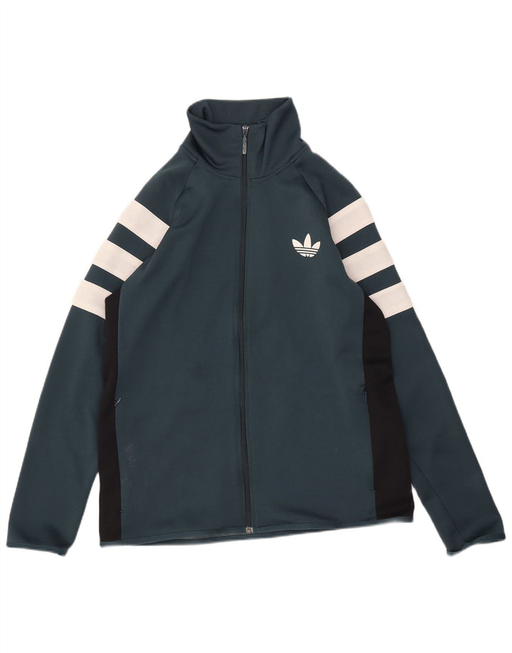 Adidas Mens Tracksuit Top Jacket Large Green Colourblock Polyester