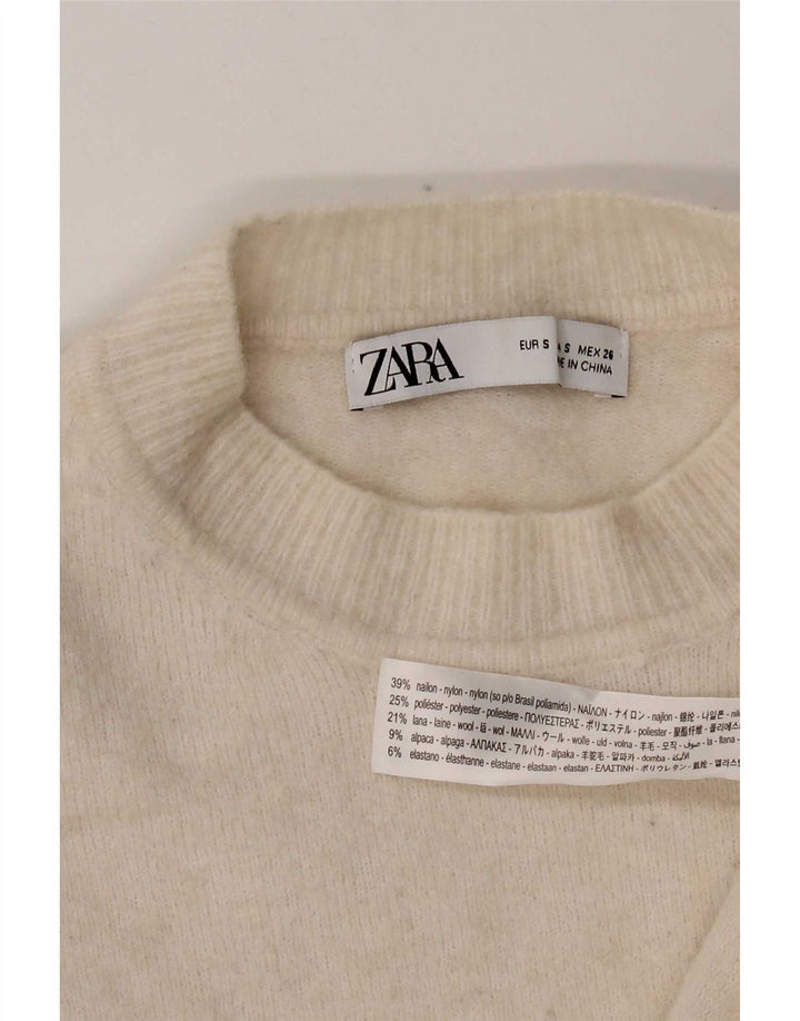 Zara Womens Oversized Crew Neck Jumper Sweater UK 10 Small Off White Nylon