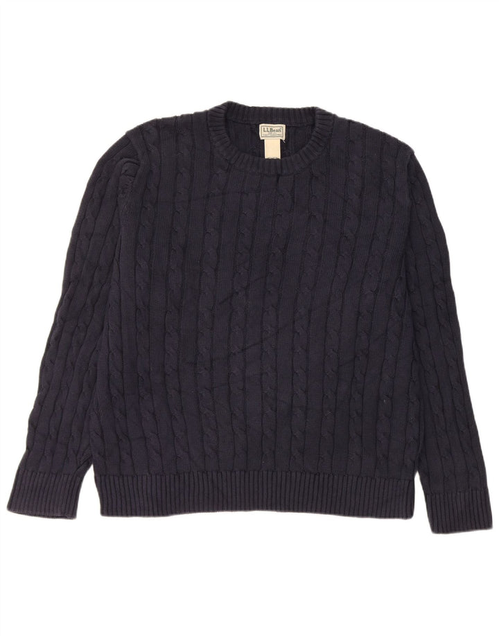 L.L.Bean Womens Oversized Crew Neck Jumper Sweater UK 16 Large Navy Blue