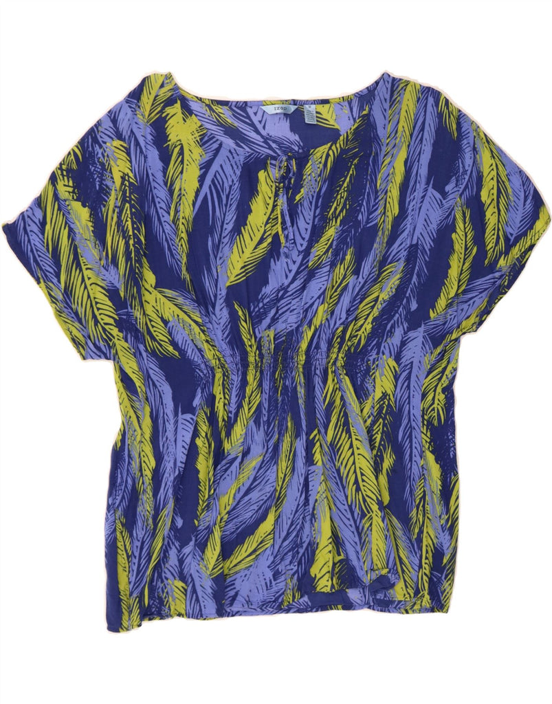 IZOD Womens Abstract Pattern Shirt Blouse UK 12 Medium Blue Rayon Vintage Izod and Second-Hand Izod from Messina Hembry 