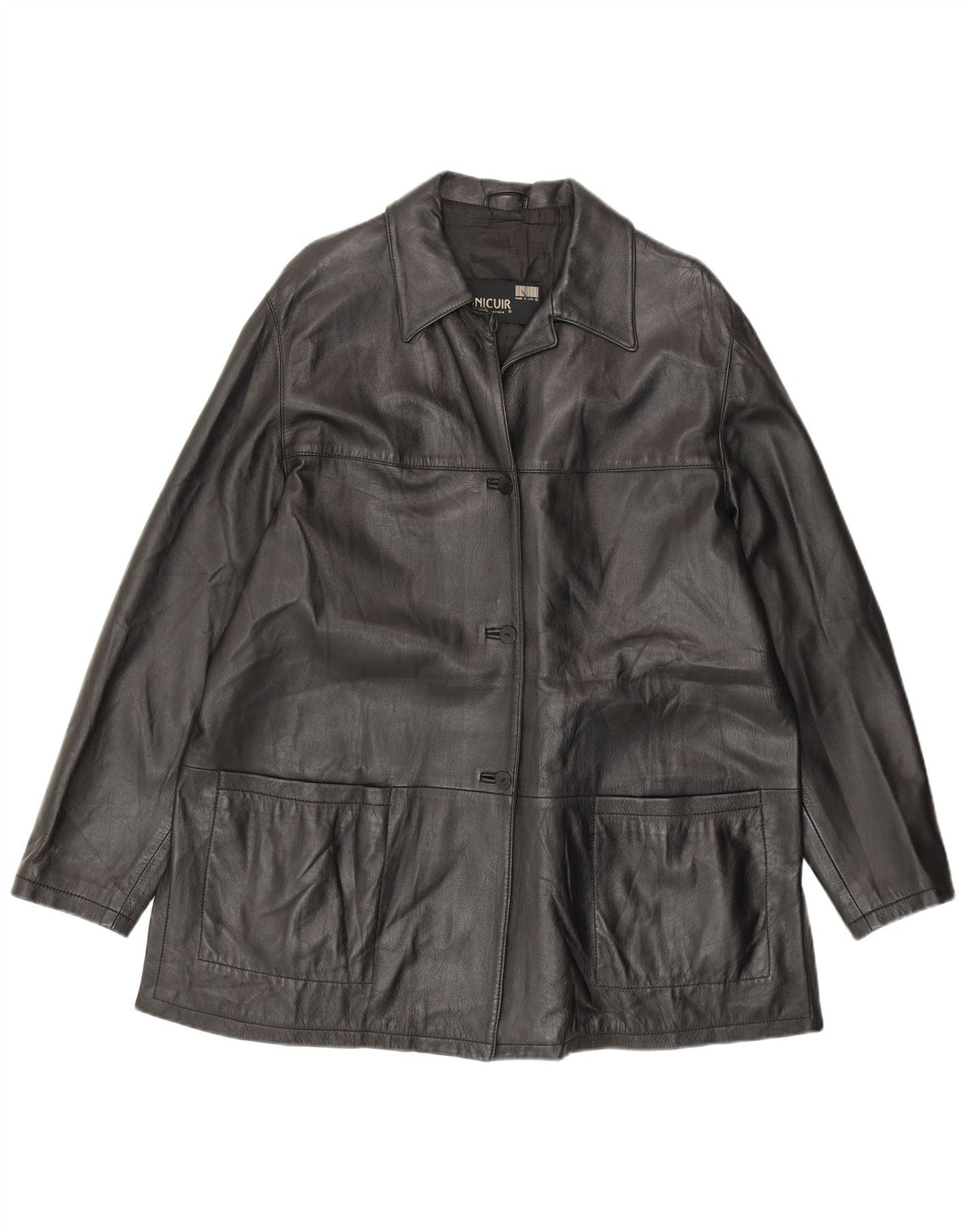 Vintage Womens Leather Jacket IT 54 3XL Black Leather