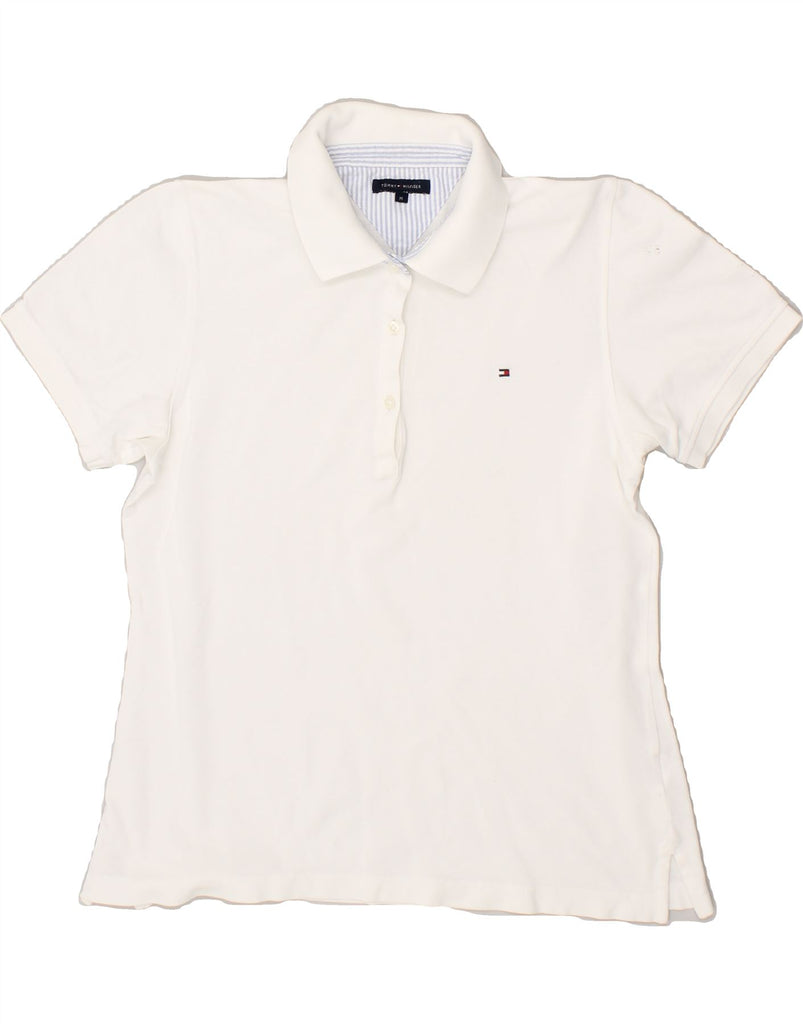 TOMMY HILFIGER Womens Polo Shirt UK 12 Medium White | Vintage Tommy Hilfiger | Thrift | Second-Hand Tommy Hilfiger | Used Clothing | Messina Hembry 