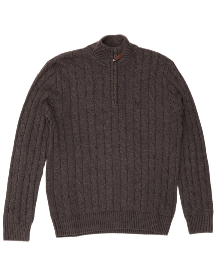 Crew Clothing Mens Zip Neck Jumper Sweater Medium Grey Cotton