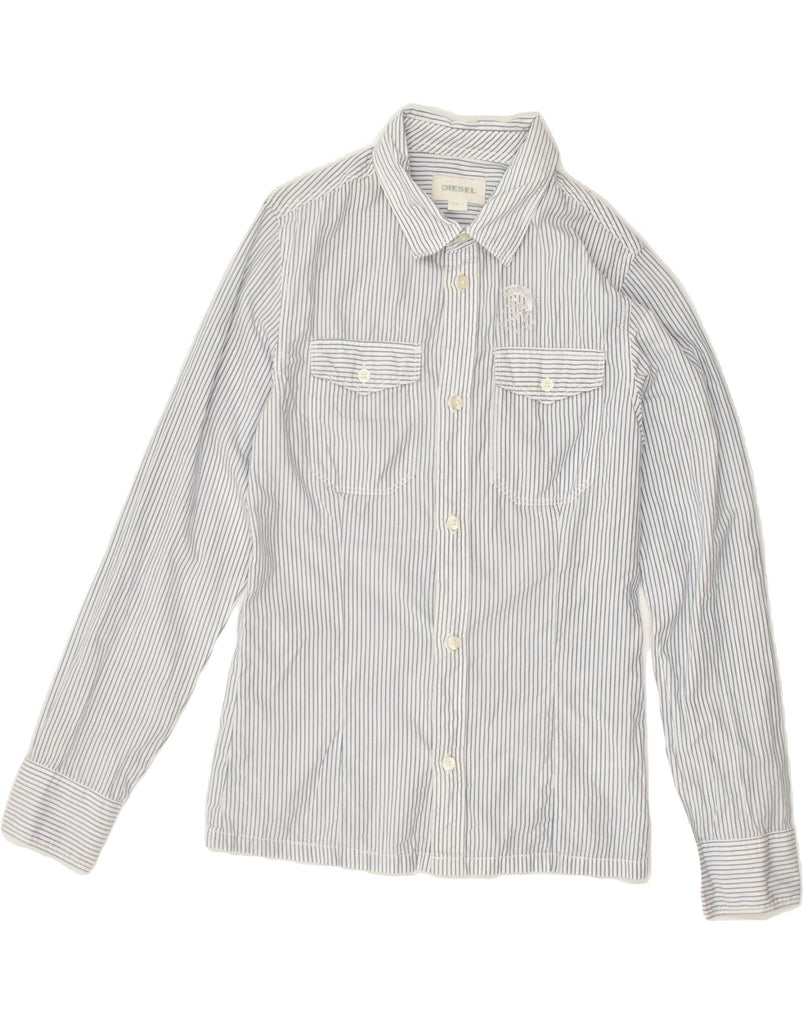 DIESEL Boys Shirt 8-9 Years Large White Pinstripe Cotton | Vintage Diesel | Thrift | Second-Hand Diesel | Used Clothing | Messina Hembry 