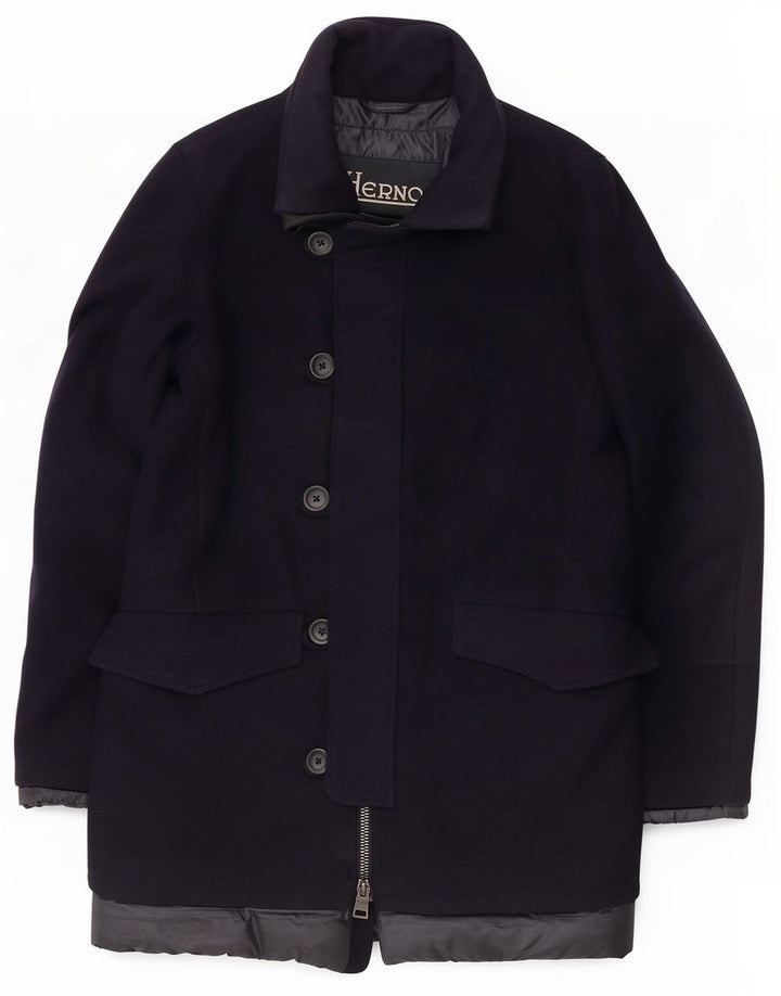 Herno Mens Overcoat IT 44 XS Navy Blue Wool