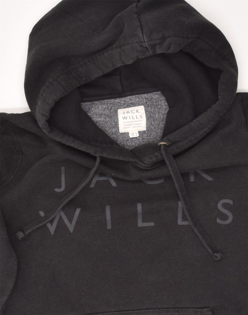 JACK WILLS Womens Graphic Hoodie Jumper UK 8 Small  Black Cotton | Vintage Jack Wills | Thrift | Second-Hand Jack Wills | Used Clothing | Messina Hembry 
