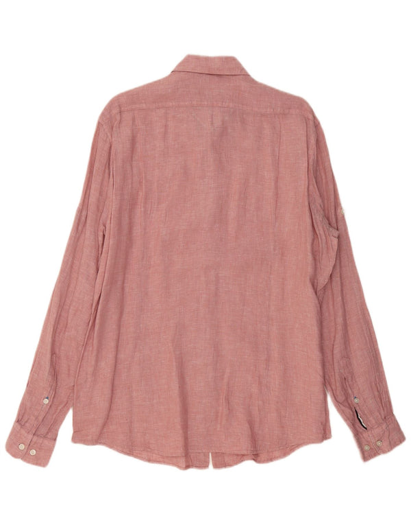 HUGO BOSS Mens Regular Fit Shirt Large Pink Flecked Linen