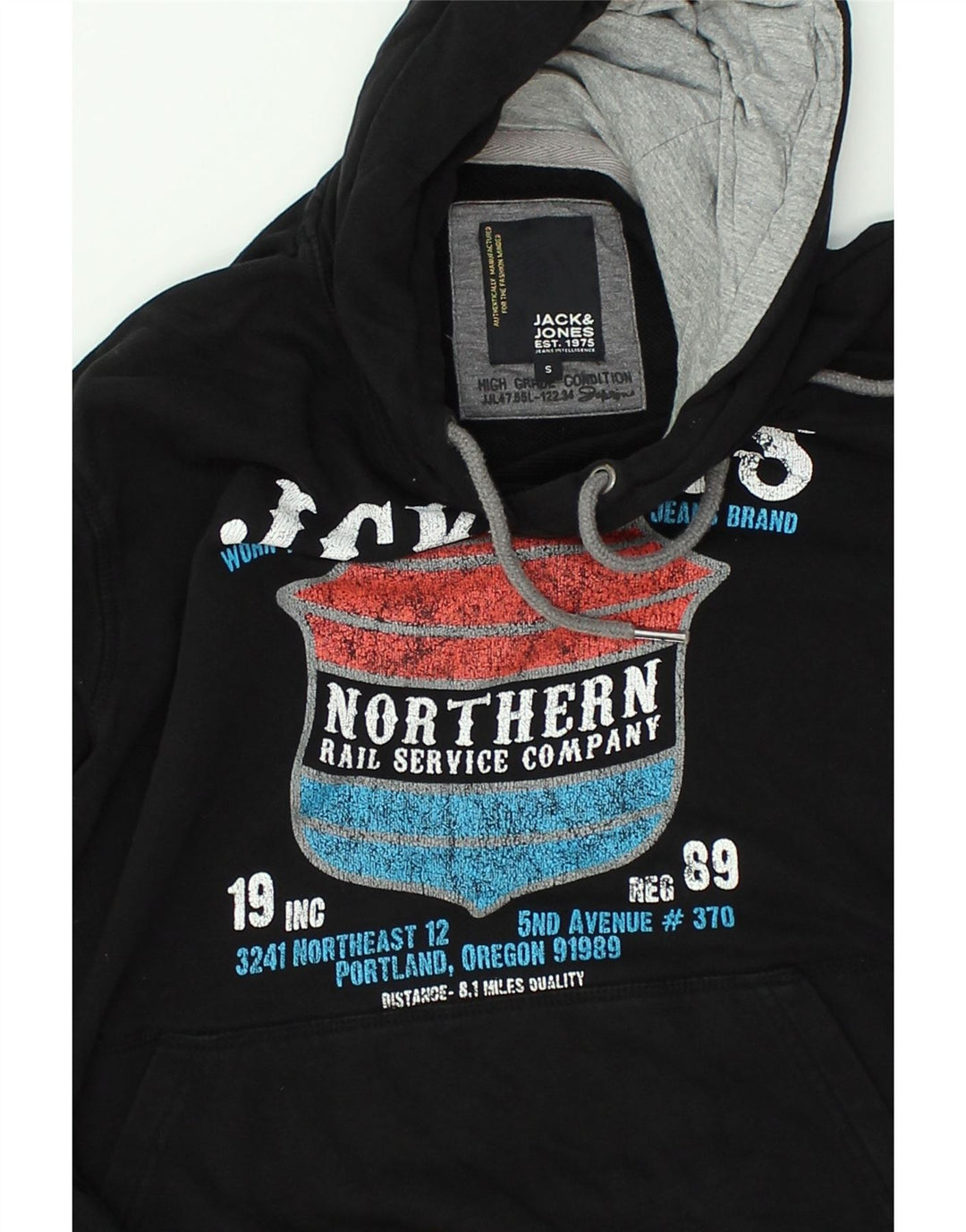 JACK & JONES Mens Graphic Hoodie Jumper Small Black Cotton | Vintage Jack & Jones | Thrift | Second-Hand Jack & Jones | Used Clothing | Messina Hembry 