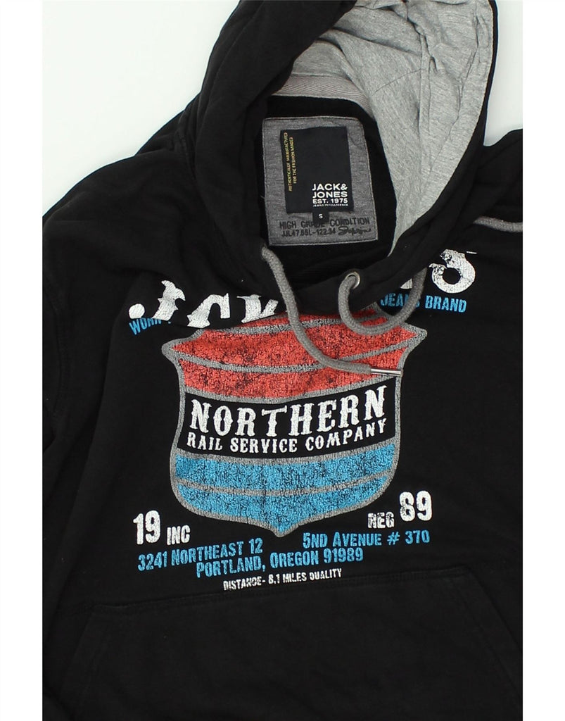 JACK & JONES Mens Graphic Hoodie Jumper Small Black Cotton | Vintage Jack & Jones | Thrift | Second-Hand Jack & Jones | Used Clothing | Messina Hembry 