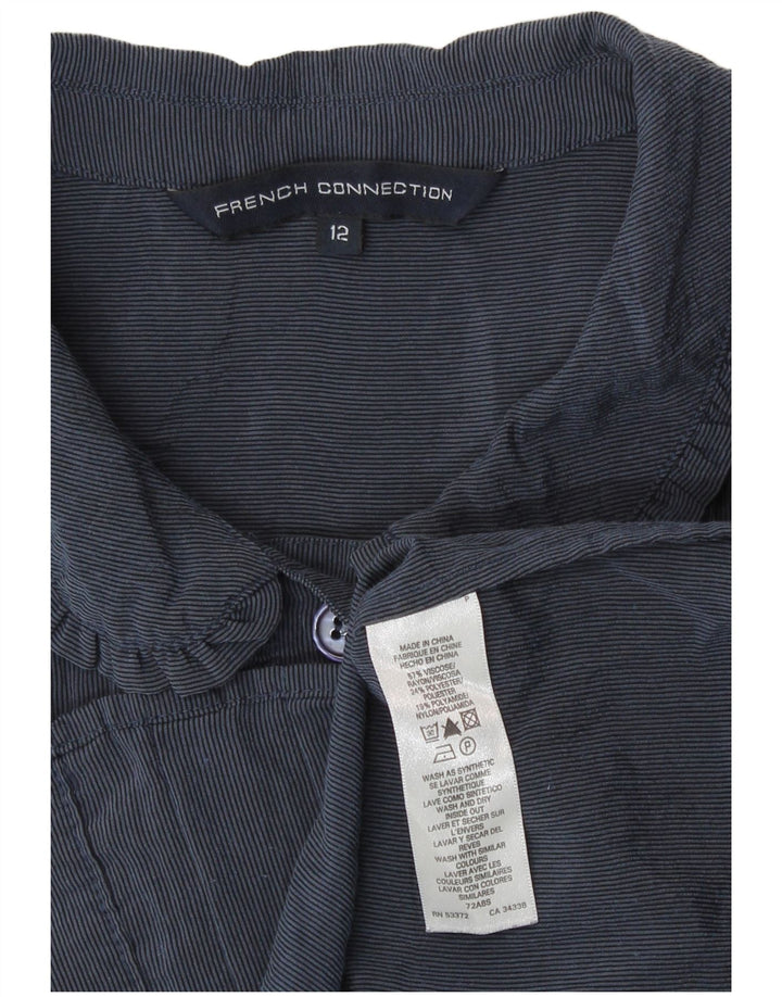 French Connection Womens Ruffle Front Shirt Blouse UK 12 Medium Navy Blue