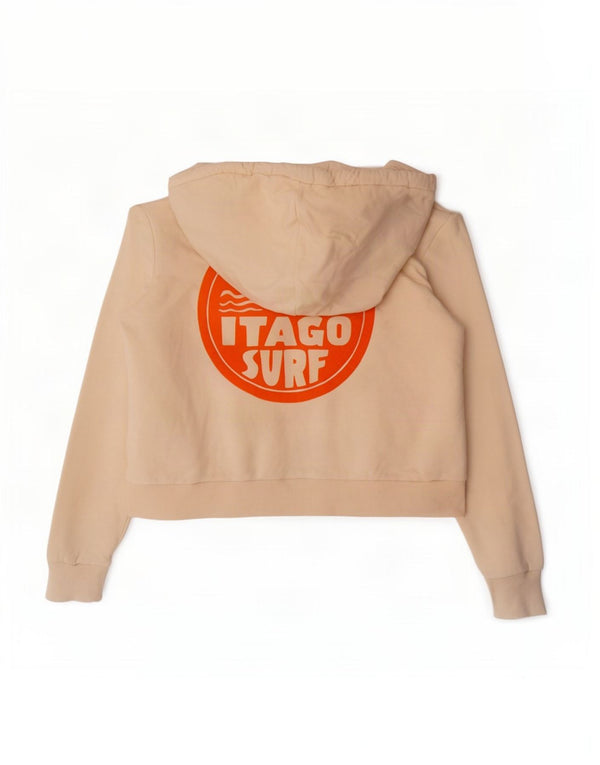 Superdry Womens Graphic Hoodie Jumper UK 12 Medium Off White Cotton