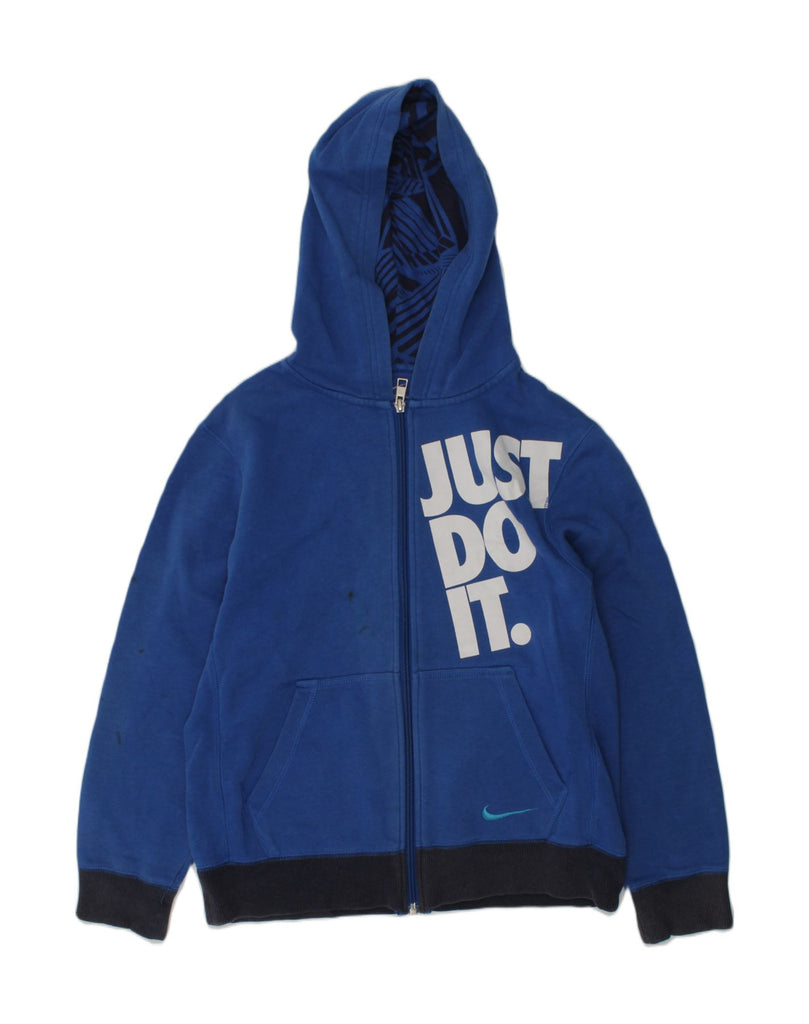 NIKE Boys Graphic Zip Hoodie Sweater 10-11 Years Medium Blue Cotton | Vintage Nike | Thrift | Second-Hand Nike | Used Clothing | Messina Hembry 