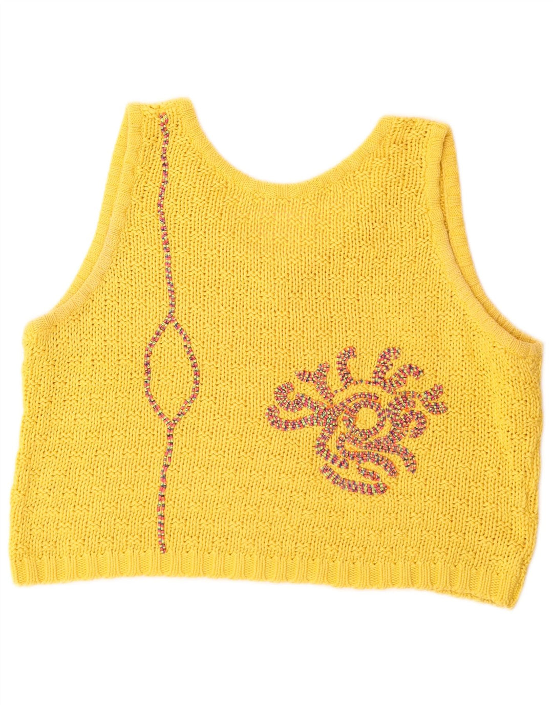 VINTAGE Womens Abstract Pattern Crop Vest Tank Top UK 12 Medium Yellow