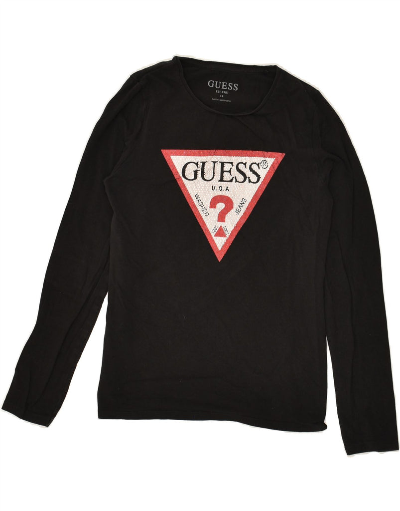 GUESS Girls Graphic Top Long Sleeve 13-14 Years Black Cotton | Vintage Guess | Thrift | Second-Hand Guess | Used Clothing | Messina Hembry 