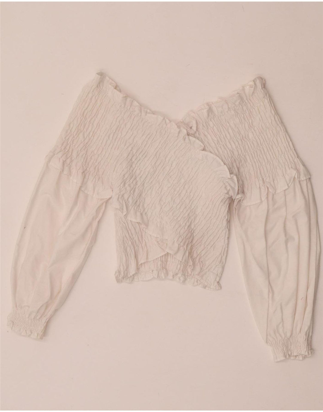 Zara Womens Long Sleeve Crop Off Shoulder Top UK 12 Medium White