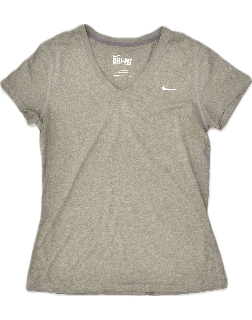 NIKE Womens Dri Fit Regular Fit T-Shirt Top UK 12 Medium Grey | Vintage Nike | Thrift | Second-Hand Nike | Used Clothing | Messina Hembry 