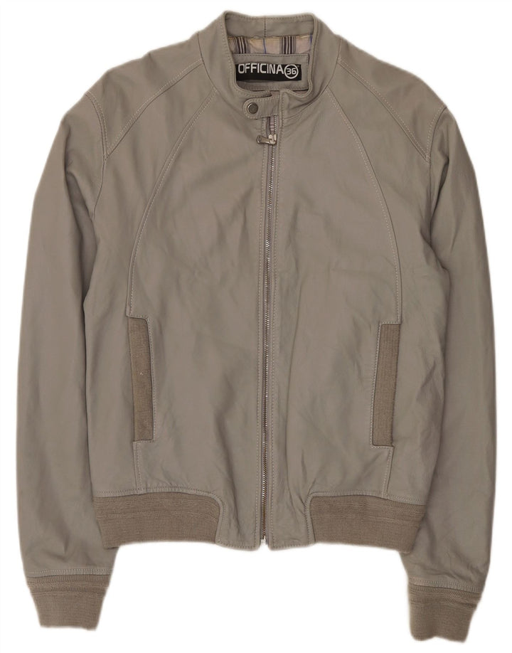 Officina 36 Mens Bomber Leather Jacket UK 42 XL Grey