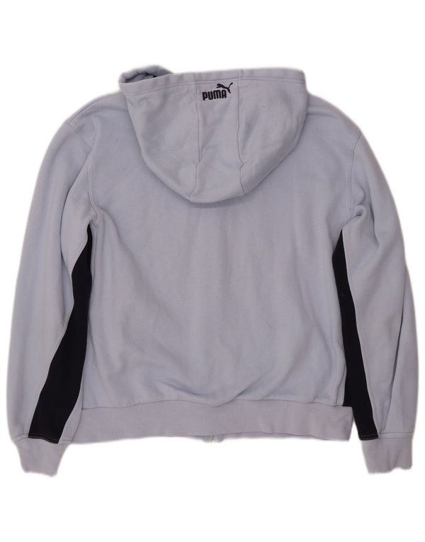 PUMA Womens Graphic Hoodie Jumper UK 14 Medium Blue Colourblock Cotton