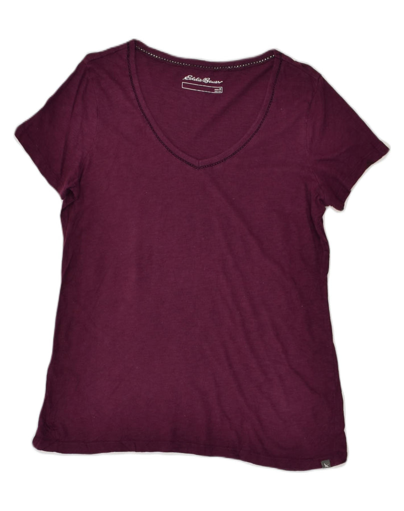 EDDIE BAUER Womens T-Shirt Top UK 14 Medium Burgundy Cotton | Vintage Eddie Bauer | Thrift | Second-Hand Eddie Bauer | Used Clothing | Messina Hembry 