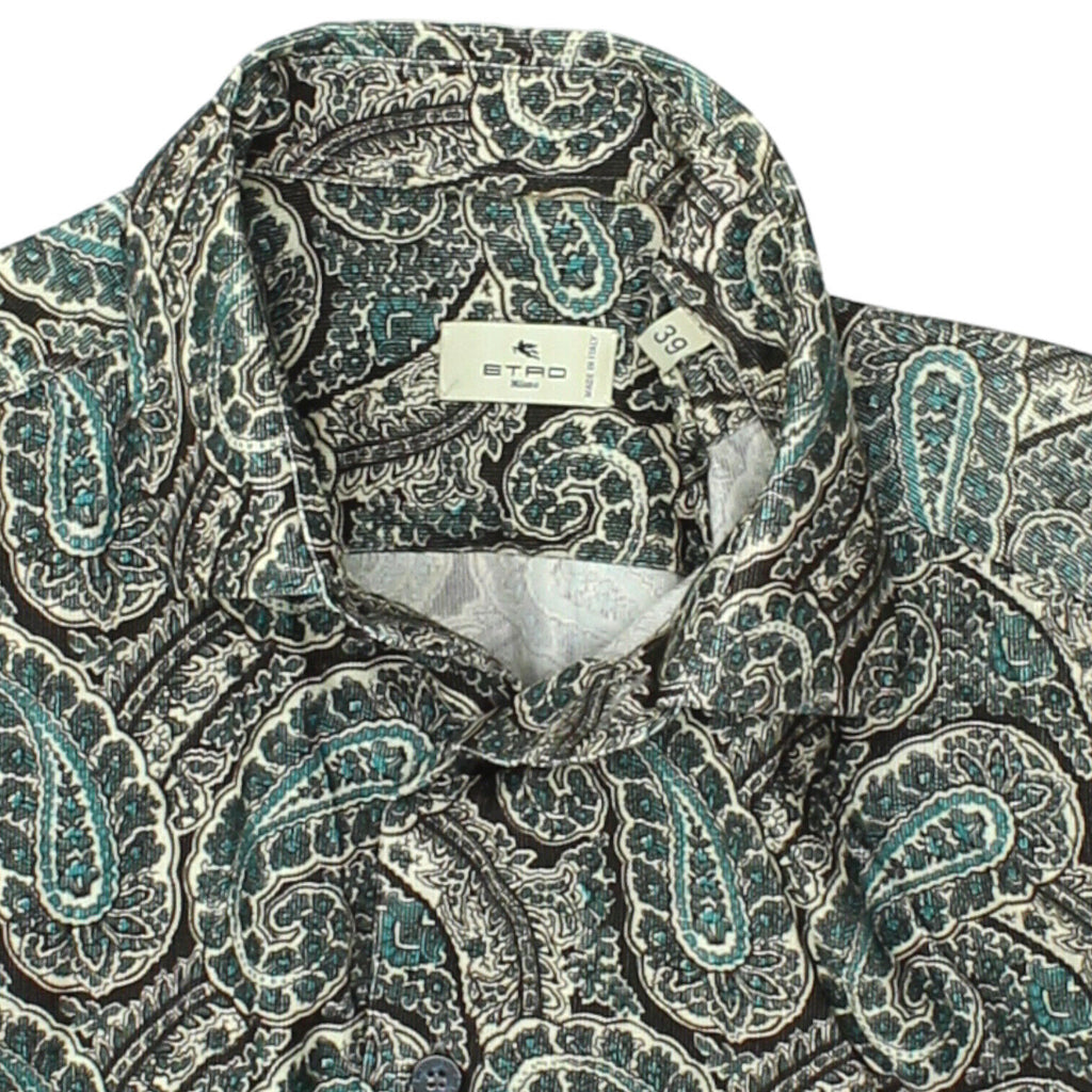 Etro Mens Funky Paisley Teal Shirt | Vintage High End Luxury Designer VTG | Vintage Messina Hembry | Thrift | Second-Hand Messina Hembry | Used Clothing | Messina Hembry 