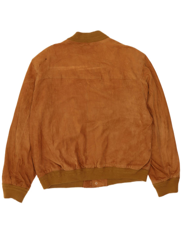 Vintage Mens Suede Bomber Jacket IT 54 2XL Beige Leather