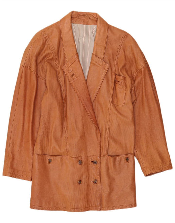Vintage Womens Double Breasted Leather Coat UK 14 Large Brown