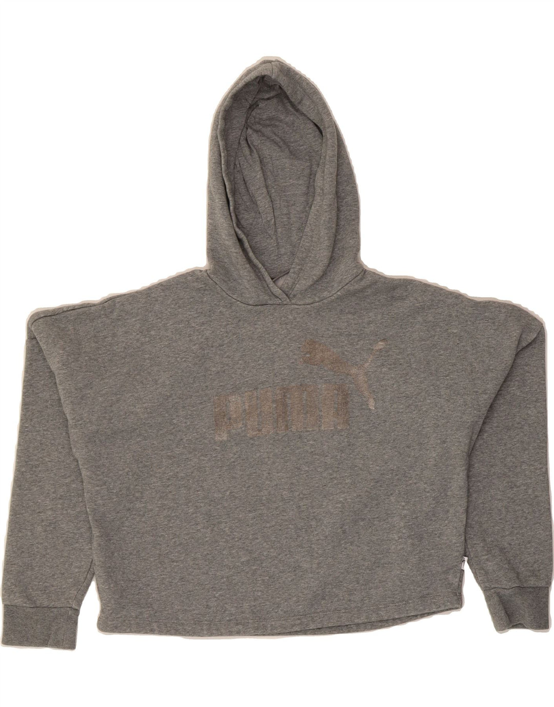 PUMA Girls Crop Oversized Hoodie Jumper 13-14 Years Grey Cotton Vintage Puma and Second-Hand Puma from Messina Hembry 