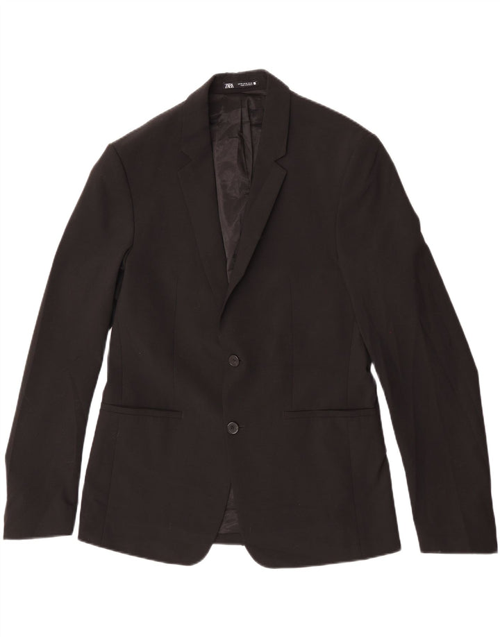Zara Mens 2 Button Blazer Jacket EU 48 Medium Black Polyester