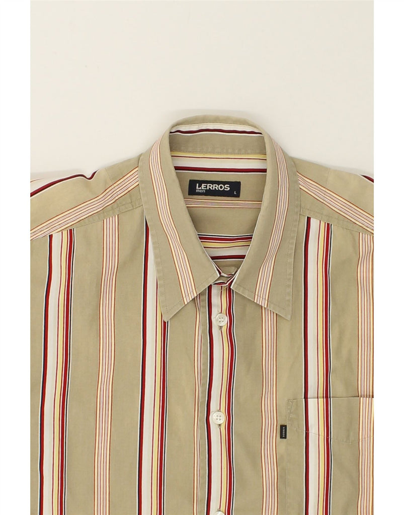 LERROS Mens Short Sleeve Shirt Large Beige Striped Cotton | Vintage Lerros | Thrift | Second-Hand Lerros | Used Clothing | Messina Hembry 