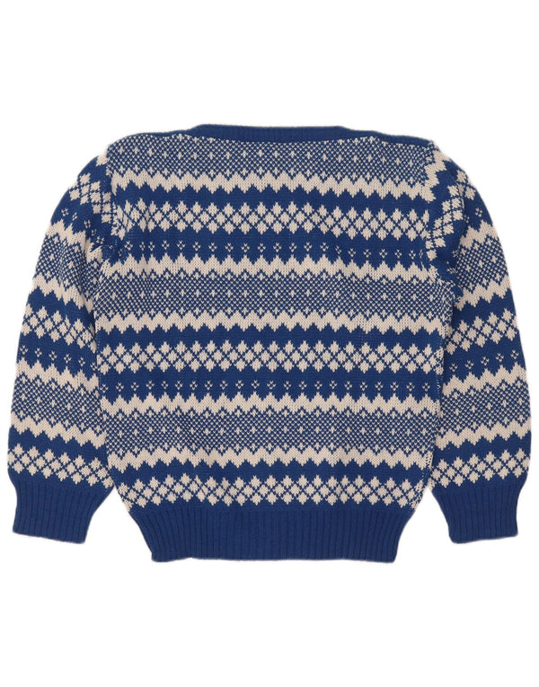 Vintage Womens Boat Neck Jumper Sweater UK 12 Medium Blue Fair Isle