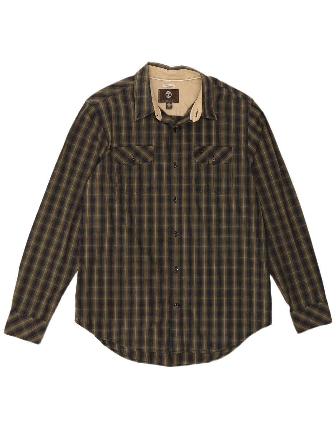 Timberland Mens Regular Fit Flannel Shirt Large Green Plaid Cotton