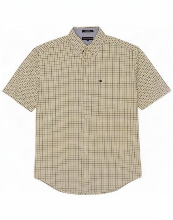 Tommy Hilfiger Mens Short Sleeve Shirt Large Green Check Cotton