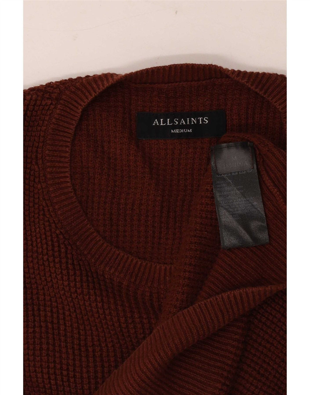 All Saints Mens Crew Neck Jumper Sweater Medium Brown Cotton